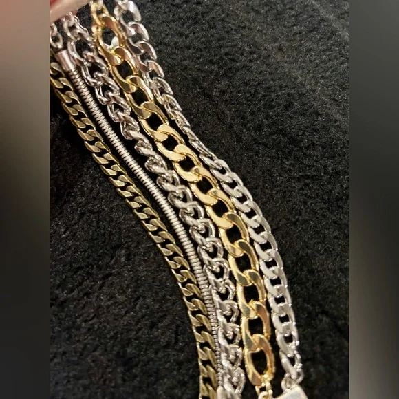 Jenny Bird Mixed Chain Austin Cuff Bracelet – Gold & Silver Tone - Picture 7 of 8